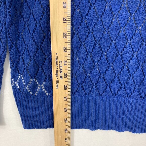 Tommy Bahama Women's Large Blue Crochet Open Knit Long Sleeve Sweater - Picture 5 of 10